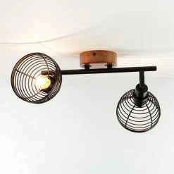 Deckenstrahler Retro Design Holz Metall 2-flammig E14