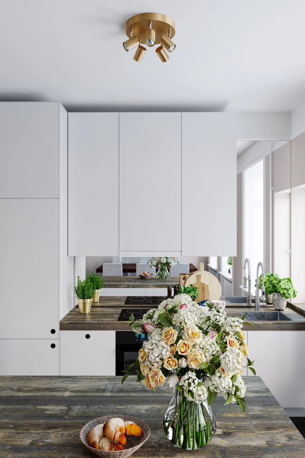 Deckenstrahler rund Ø 30 cm klein GU10 4-flammig in Gold