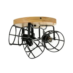 Deckenstrahler rund Ø 27 cm Holz Metall 3x E14