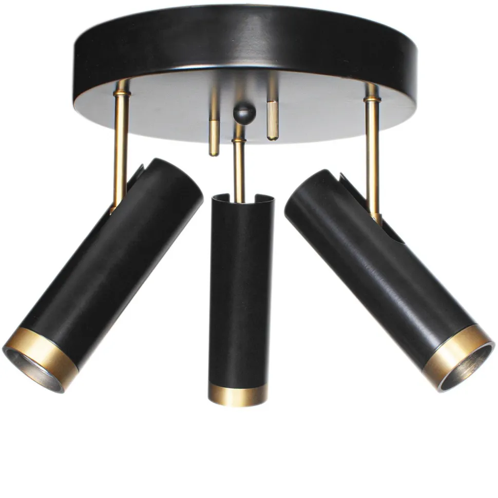Deckenstrahler rund 3-flammig GU10 B: 30 cm Schwarz Gold