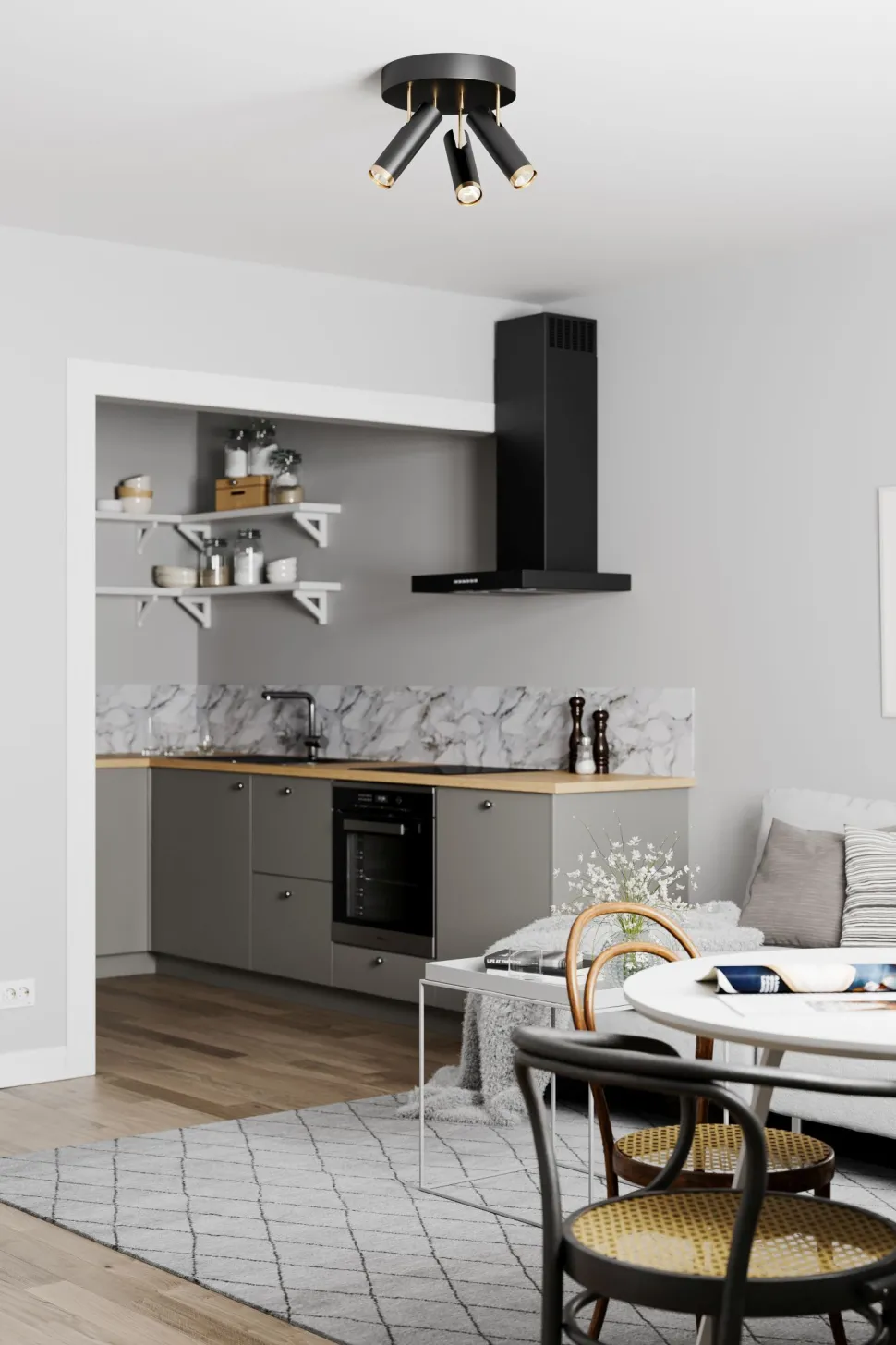 Deckenstrahler rund 3-flammig GU10 B: 30 cm Schwarz Gold