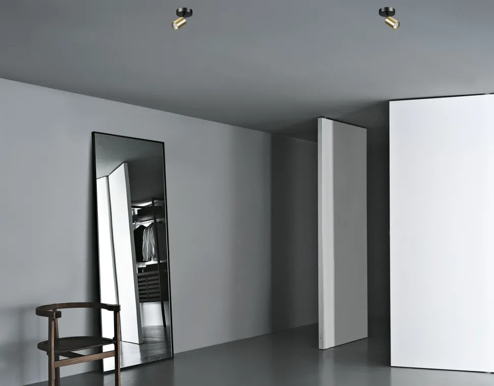 Deckenstrahler rund Schwarz Gold klein Ø 11 cm