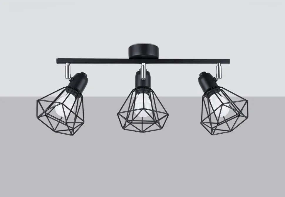 Deckenstrahler Schwarz Retro 3-flammig Metall E27