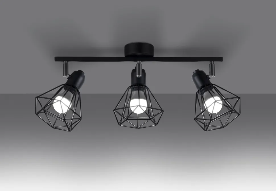 Deckenstrahler Schwarz Retro 3-flammig Metall E27