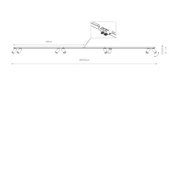 Deckenstrahler verstellbar 3 m lang Schwarz Messing 8-flammig