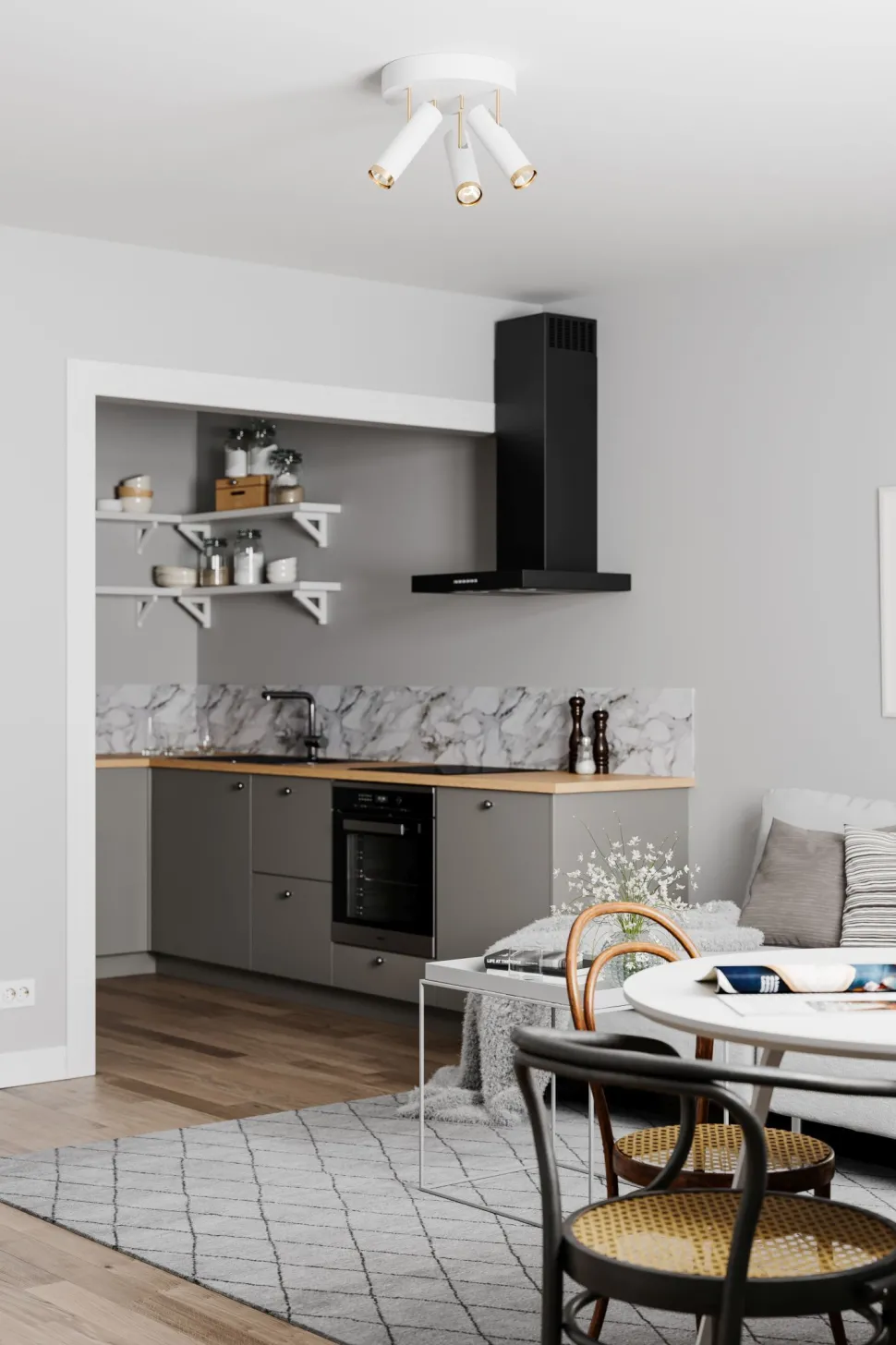 Deckenstrahler Weiß Gold B: 30 cm klein 3-flammig GU10