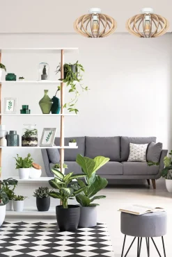 Dekorative Deckenlampe Holz E27 rund Ø35 cm in Weiß