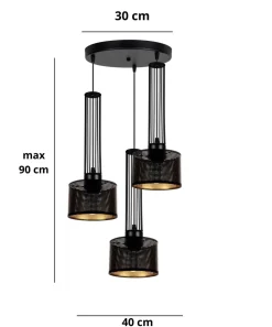 Dekorative Hängelampe Metall 3-flammig E27 Schwarz Gold