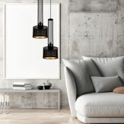 Dekorative Hängelampe Metall 2-flammig E27 Schwarz Gold