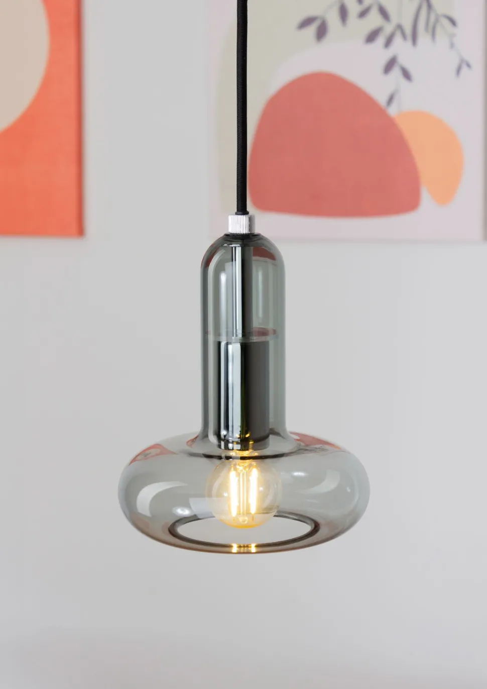 Dekorative Hängelampe Rauchglas E14 B:15 cm Modern