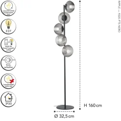 Dekorative Stehlampe Rauchglas 5-flammig E27 160 cm