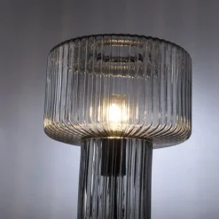 Dekorative Tischleuchte Rauchglas E27 35 cm Pilz Retro