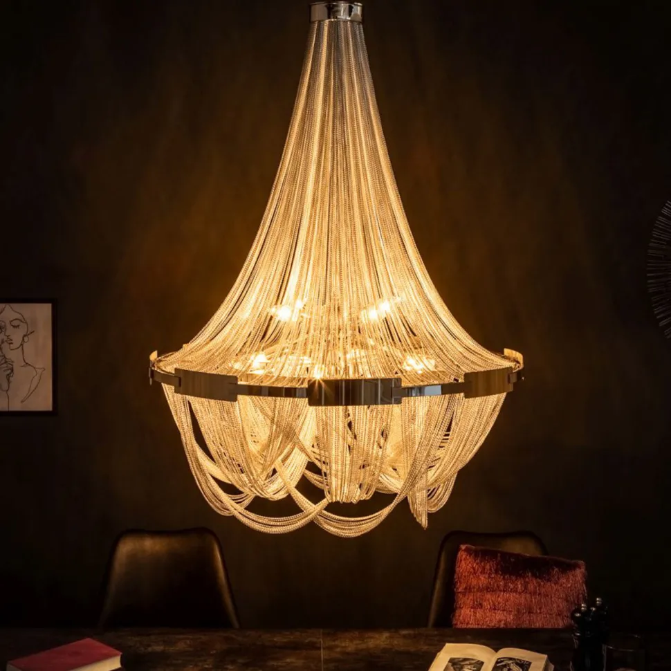 Design Kronleuchter Wohnzimmer Metall Ketten in Silber