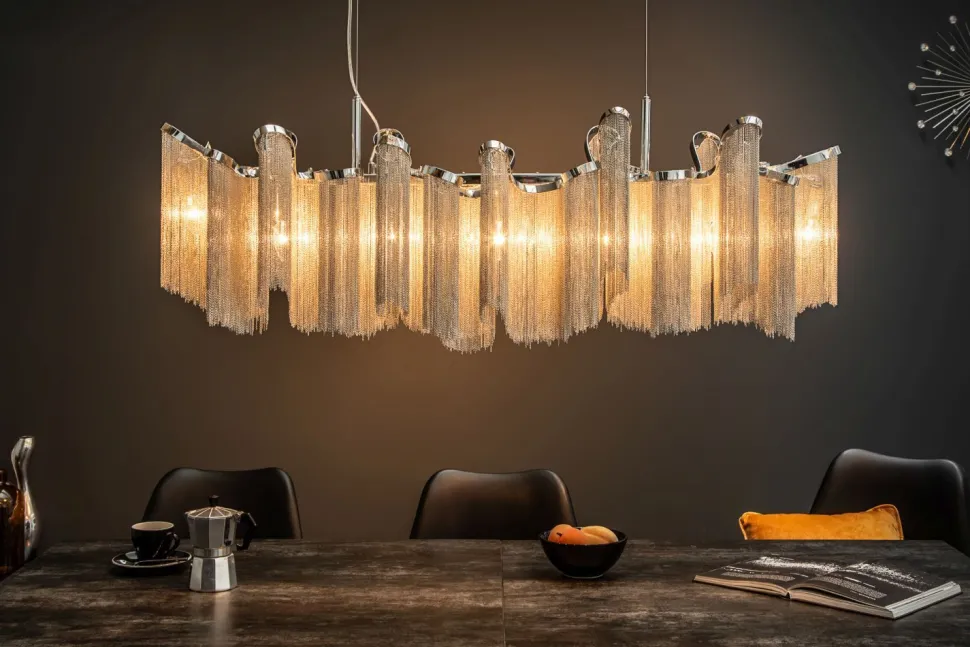 Design Pendelleuchte RIRRE Metall Ketten Silber Esstisch