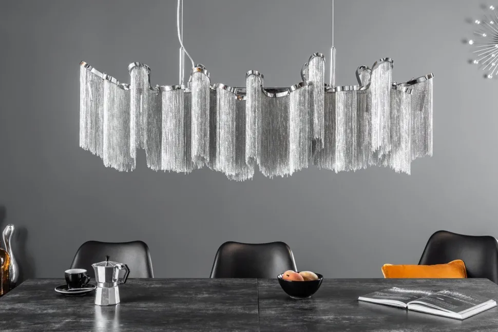 Design Pendelleuchte RIRRE Metall Ketten Silber Esstisch