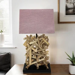 Design Tischleuchte Treibholz Stoff dekorativ Wohnzimmer