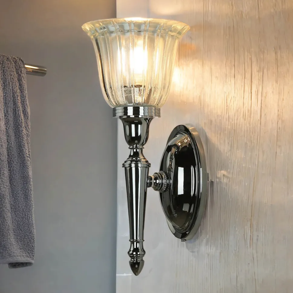 Designer Badleuchte LED aus Messing Glas IP44 in Chrom