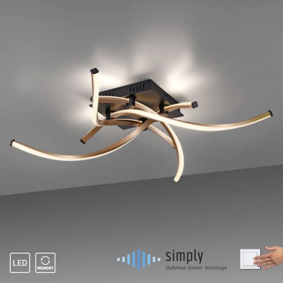 Dimmbare LED Deckenlampe Schwarz Gold L:78 cm 4220 lm