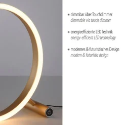 Dimmbare LED Tischlampe Touch 28 cm Ring in Messing