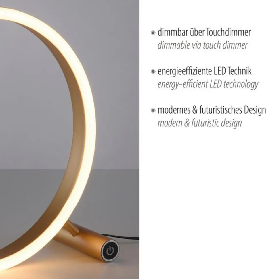 Dimmbare LED Tischlampe Touch 28 cm Ring in Messing