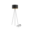 Dreibein Stehlampe E27 156 cm in Schwarz Gold Metall Stoff