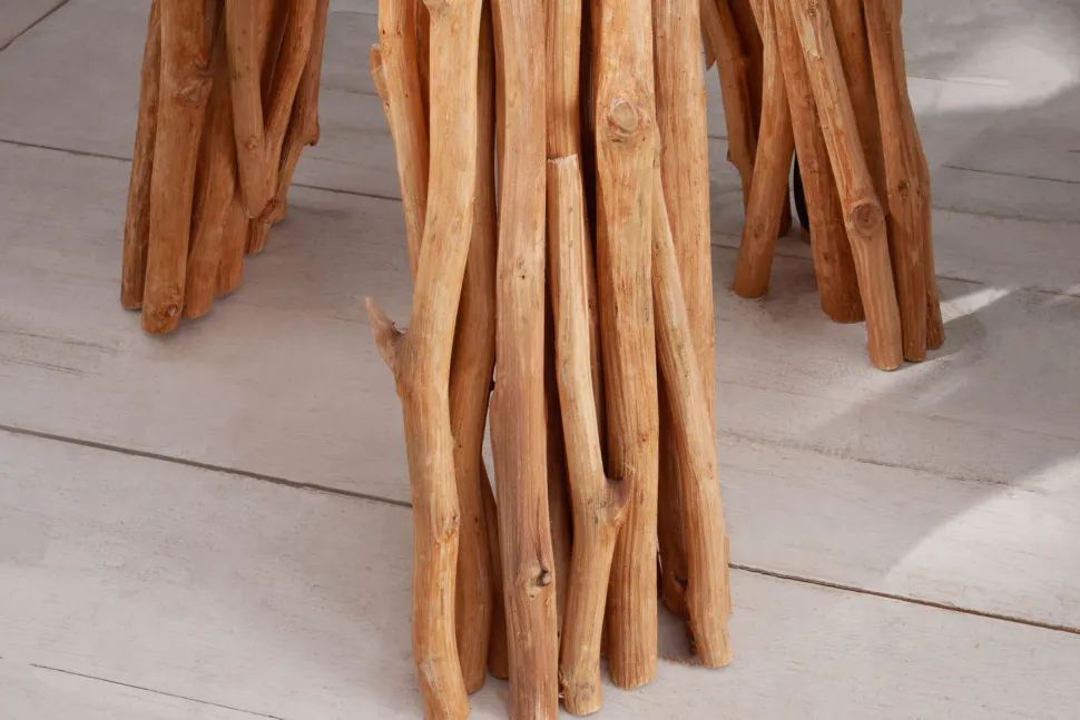 Dreibein Stehleuchte Holz Leinen Ablage 153 cm blendarm