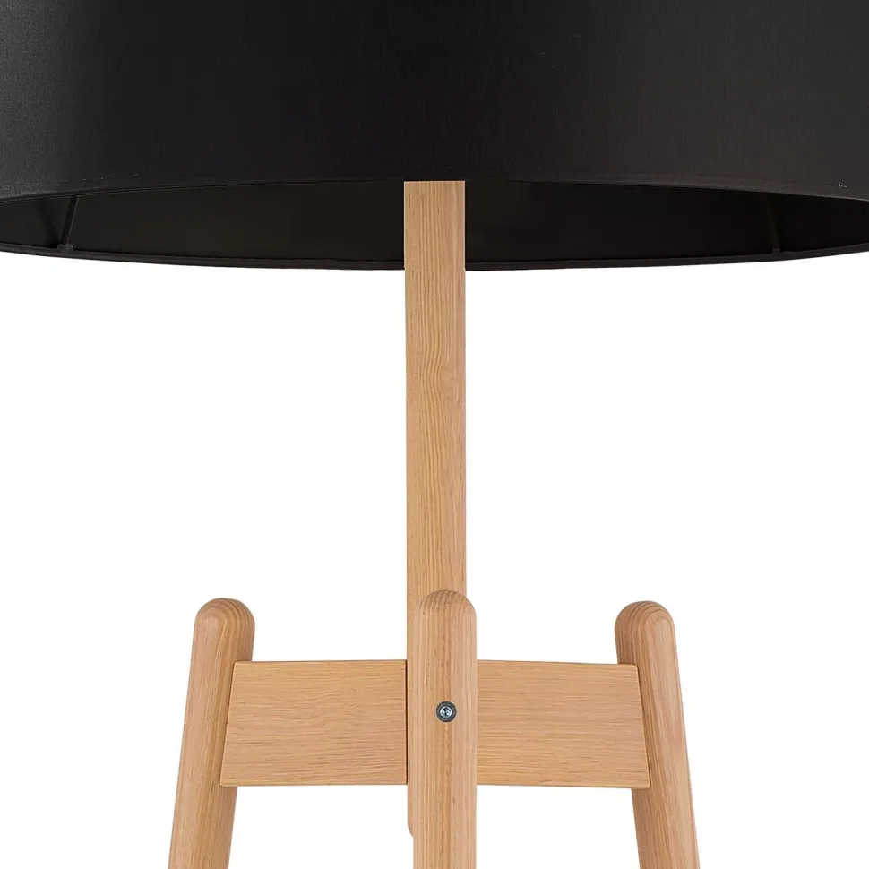 Dreibein Stehleuchte Holz Stoff 168 cm E27 Natur Schwarz