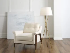 Dreibein Stehleuchte Weiß Messing 140 cm Stoff Metall