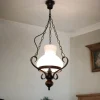 Echt-Holz Hängelampe Glas Metall Landhausstil E27