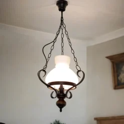 Echt-Holz Hängelampe Glas Metall Landhausstil E27