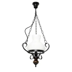 Echt-Holz Hängelampe Glas Metall Landhausstil E27