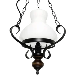 Echt-Holz Hängelampe Glas Metall Landhausstil E27