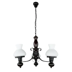 Echt-Holz Kronleuchter Metall Glas 3-flmg Landhaus