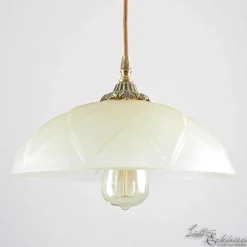 Echt-Messing Hängelampe mit Ornament & Glasschirm