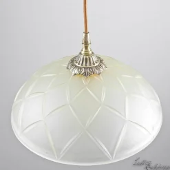 Echt-Messing Hängelampe mit Ornament & Glasschirm