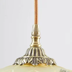 Echt-Messing Hängelampe mit Ornament & Glasschirm