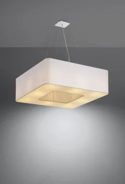 Eckige Hängelampe Weiß Stoff B: 60 cm blendarm 8x E27