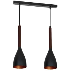 Edle Esstisch Pendelleuchte Schwarz Gold mit Holz