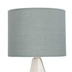 Edle Tischlampe Holz Stoffschirm Grau 31cm Ø17cm