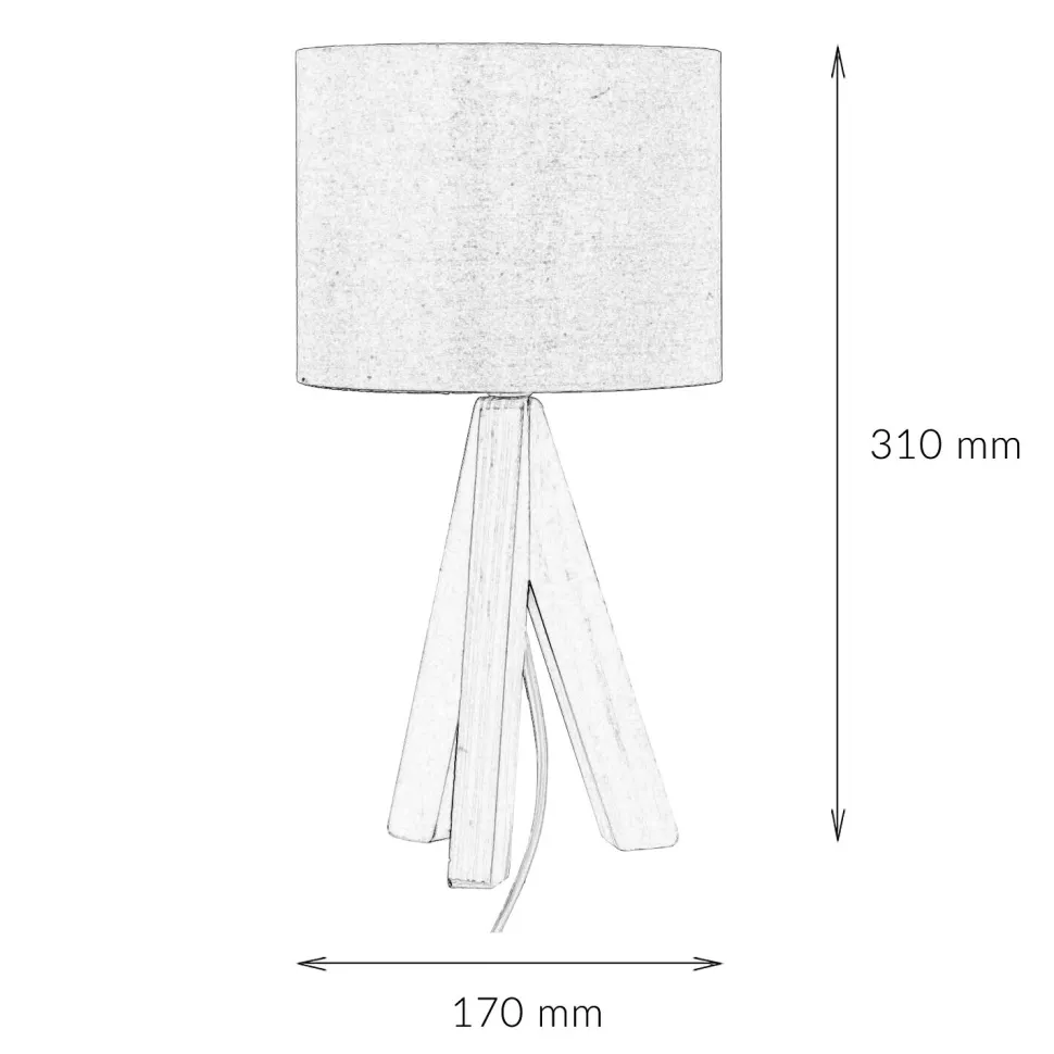 Edle Tischlampe Holz Stoffschirm Grau 31cm Ø17cm