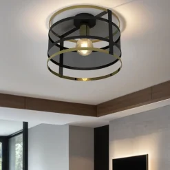 Elegante Deckenleuchte Modern rund 30 cm Schwarz Gold