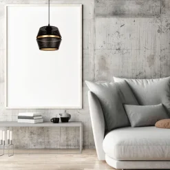 Elegante Hängelampe Metall Schwarz Gold E27 Ø20 cm