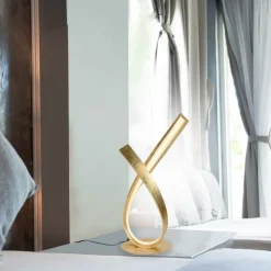 Elegante LED Tischlampe in Blattgold 38,5 cm dimmbar