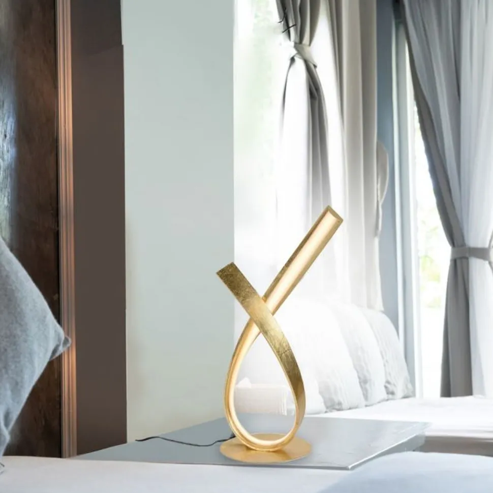 Elegante LED Tischlampe in Blattgold 38,5 cm dimmbar