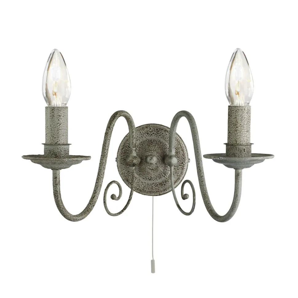 Filigrane Wandleuchte mit Schalter Grau 2x E14 Metall