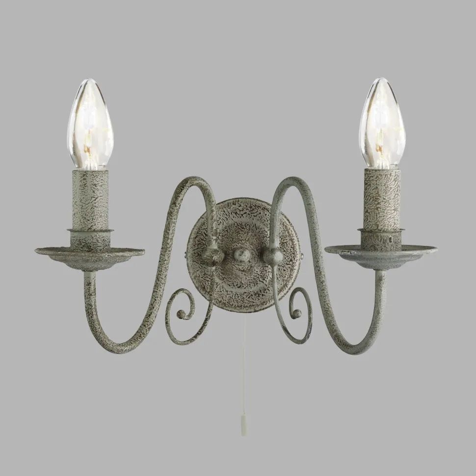 Filigrane Wandleuchte mit Schalter Grau 2x E14 Metall