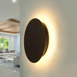Flache Wandleuchte LED Braun 3000 K rund Ø 25 cm Metall