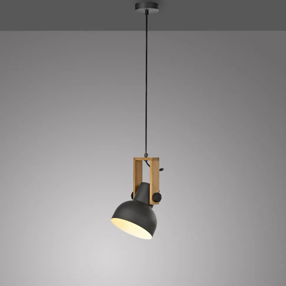 Flexible Pendelleuchte Schwarz Holz Metall E27 L:26 cm