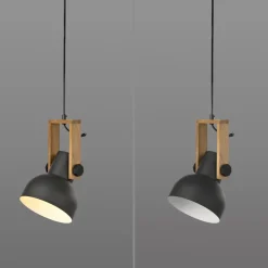 Flexible Pendelleuchte Schwarz Holz Metall E27 L:26 cm