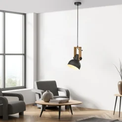 Flexible Pendelleuchte Schwarz Holz Metall E27 L:26 cm